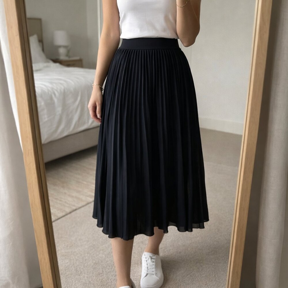 Aritzia Wilfred Pleated Midi Skirt – Black